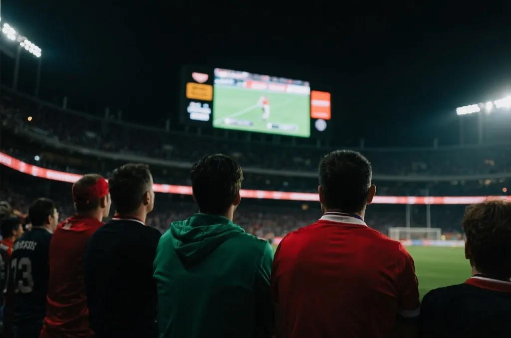 球迷在体育场注视大屏回放