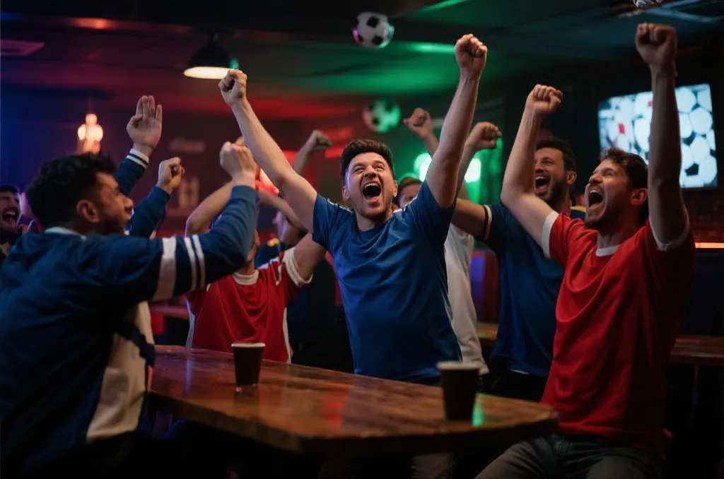 球迷在酒吧庆祝进球